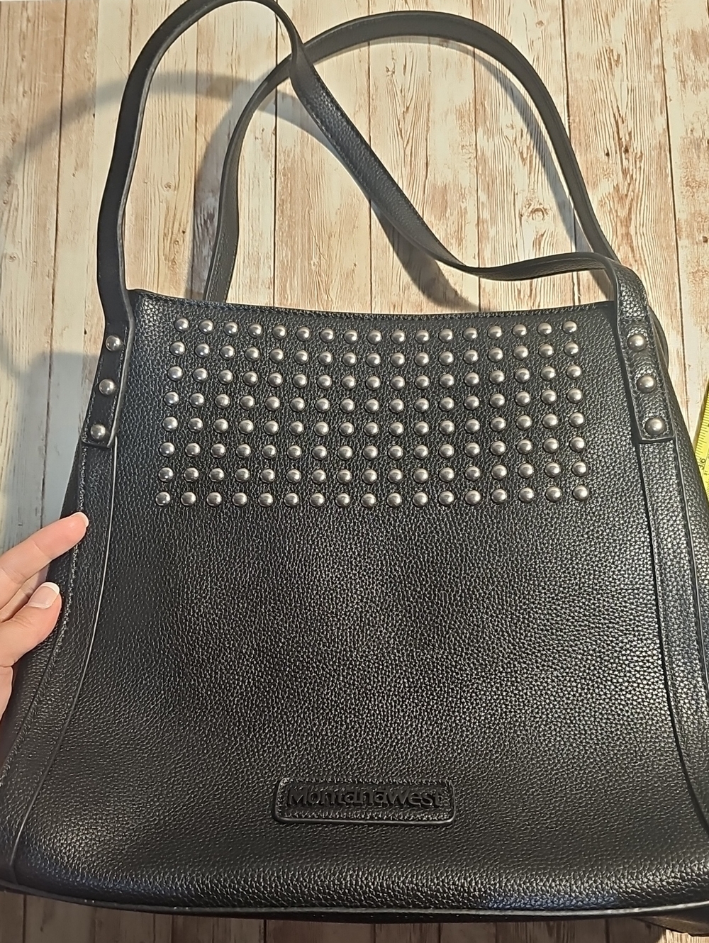 Montana West Black Shoulder Bag with Silver Stud Accents